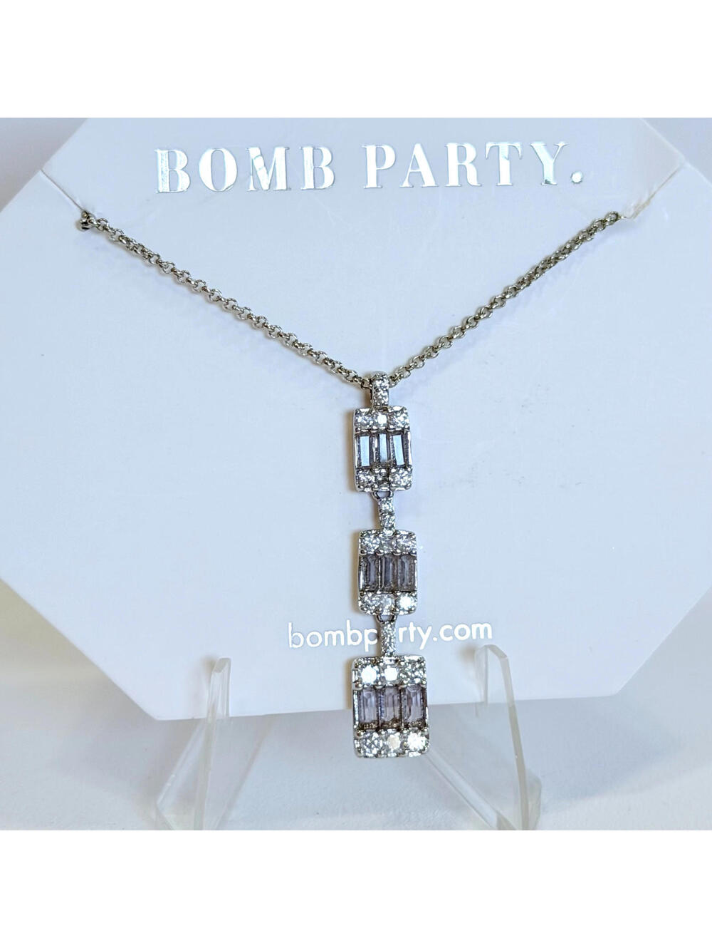 Bomb Party Necklace "From The Heart" Light Amethyst & Clear Cz  on Rhodium